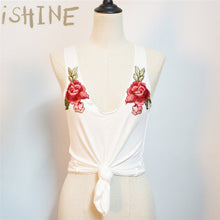 Fashion Sexy Black Tank Top Women cotton Floral Embroidery vest Deep V Neck Sleeveless Tops summer Beachwear Casual Top
women