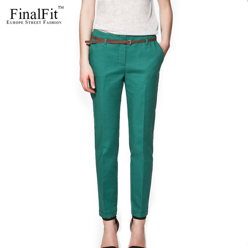 FinalFit Pencil Casual Pants Women, Spring Summer&Autumn Trousers With Belt
women