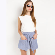 HDY Haoduoyi 2017 Summer Stripe Shorts Women Loose Casual Short Slim High Waist Button Culotte Lacing Bottom Cotton Skirt Shorts
women