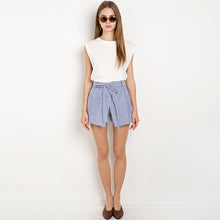 HDY Haoduoyi 2017 Summer Stripe Shorts Women Loose Casual Short Slim High Waist Button Culotte Lacing Bottom Cotton Skirt Shorts
women