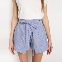 HDY Haoduoyi 2017 Summer Stripe Shorts Women Loose Casual Short Slim High Waist Button Culotte Lacing Bottom Cotton Skirt Shorts
women
