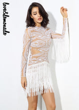 Love&Lemonade  Sexy White Geometric Figure Beads Fringes Party Dress LM0203-Women
