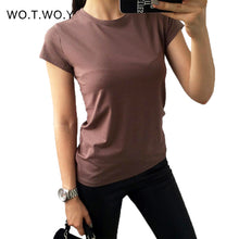 High Quality 18 Color S-3XL Plain T Shirt Women Cotton Elastic Basic T-shirts Female Casual Tops Short Sleeve T-shirt Women 002
women