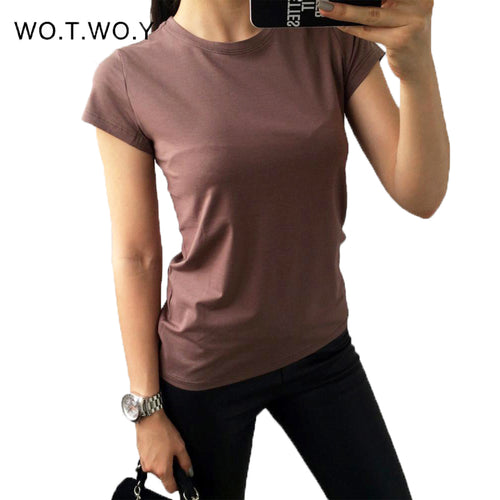High Quality 18 Color S-3XL Plain T Shirt Women Cotton Elastic Basic T-shirts Female Casual Tops Short Sleeve T-shirt Women 002
women