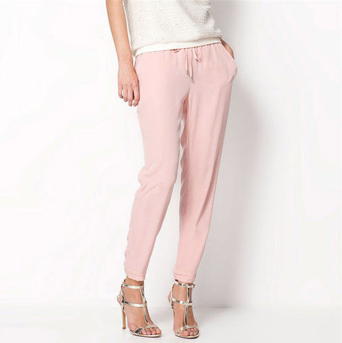 Hot Sale Casual Women Chiffon Pants Elastic Waist Solid Color Office OL Pants Summer Slim Lady Pants  AB17
women