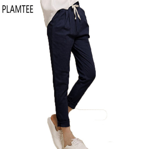 In Summer 2017 Fashion Linen Haren Nine Elastic Waist Pants All-Match Loose Pantalon Candy Colored Women's Casual Pants Trousers
women