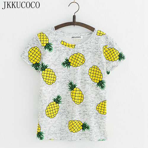 JKKUCOCO Hot Style Pineapple Print Tees Short Sleeve T-shirt Women t shirt Summer Cotton t-shirt Women Tops Causal t-shirts
women