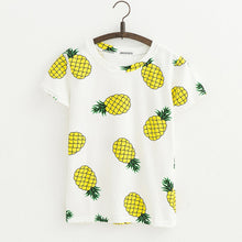 JKKUCOCO Hot Style Pineapple Print Tees Short Sleeve T-shirt Women t shirt Summer Cotton t-shirt Women Tops Causal t-shirts
women