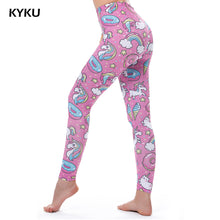 KYKU Brand Unicorn Leggings Women Leggins Fitness Legging Sexy Pants High Waist Push Up Shiny 3d Printed Rainbow Star Cat Donuts- Women
