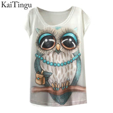KaiTingu 2017 New Fashion Vintage Spring Summer T Shirt Women Clothing Tops Animal Owl Print T-shirt Printed White Woman Clothes
women