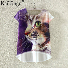 KaiTingu Fashion Summer Kawaii Cute T Shirt Harajuku High Low Style Cat Print T-shirt Short Sleeve T Shirt Women Tops Plus Size-women