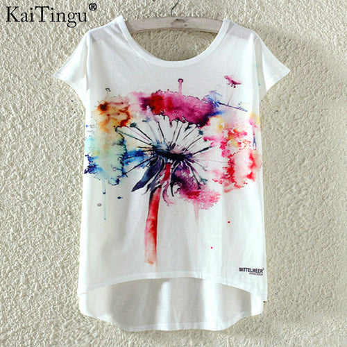 KaiTingu Fashion Summer Kawaii Cute T Shirt Harajuku High Low Style Cat Print T-shirt Short Sleeve T Shirt Women Tops Plus Size-women