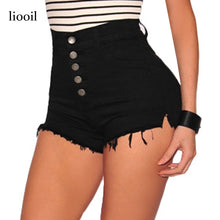 Liooil Black White Red Denim Shorts 2017 Cotton High Waisted Fashion Button Pockets Skinny Women Shorts Summer Sexy Jean Shorts
women