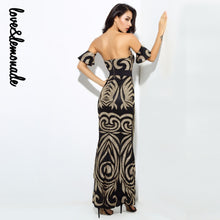 Love&Lemonade  Sexy Geometric Pattern Beads Bra Maxi Dresses Black/Gold  LM0213-Women