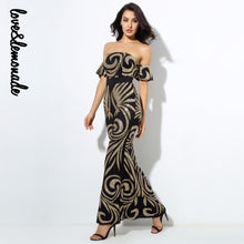 Love&Lemonade  Sexy Geometric Pattern Beads Bra Maxi Dresses Black/Gold  LM0213-Women