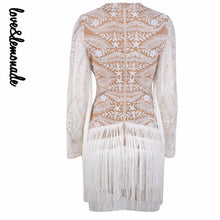 Love&Lemonade  Sexy White Geometric Figure Beads Fringes Party Dress LM0203-Women