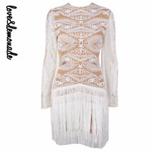 Love&Lemonade  Sexy White Geometric Figure Beads Fringes Party Dress LM0203-Women