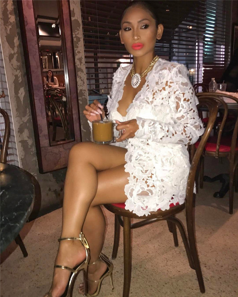 MATTEMAID Elegant Sexy 2 Piece Set Summer Women Lace Hollow Out 2 pieces dresses sets Casual deep v-neck Bodycon outsuits- Women MATTEMAID Elegant Sexy 2 Piece Set Summer Women Lace Hollow Out 2 pieces dresses sets Casual deep v-neck Bodycon outsuits- Women