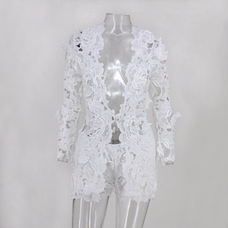 MATTEMAID Elegant Sexy 2 Piece Set Summer Women Lace Hollow Out 2 piec   usa-fashion-group.COM