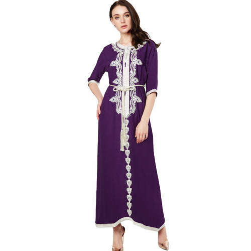 Muslim women Long sleeve Dress maxi long dress islamic clothing Moroccan kaftan elegant embroidery ethnic vintage dress tunic 15-Women