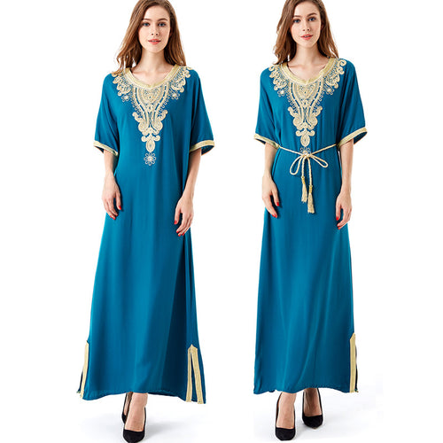 Muslim women Long sleeve Tunic Dress maxi abaya islamic women vintage dress clothing robe kaftan caftan Moroccan embroidey1605-Women