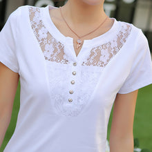 New 2017 Fashion Women t-shirts V-neck Summer Slim Women's Short Sleeve Print Casual Lace Cotton White Tshirt Plus Size Tops 3XL
women