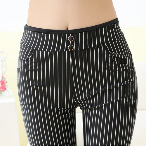 New Fashion 2017 Spring Summer Stripes Ankle-length Pants Trousers Women Skinny Elastic Waist Pencil Pants Pantalon Femme
women
