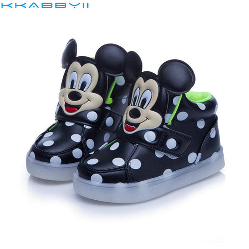 New Fashion LED lighting children casual shoes Cartoon boys girls led flashing sneakers Printed dot Mickey baby kids boots-kids