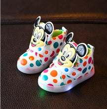 New Fashion LED lighting children casual shoes Cartoon boys girls led flashing sneakers Printed dot Mickey baby kids boots-kids