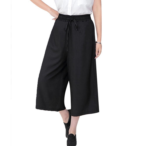 Pants Women 2017 Summer Seven Pants Casual High Waist Elastic Wide Leg Pants Chiffon Solid Fashion Trousers Plus Size XL 5 Color
women