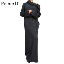 Preself Off Shoulder Maxi Dresses Hooded Wrap Dress  Shirt Long Sleeve Casual Fashion Women 2017 Army Green Black Autumn Winter
women