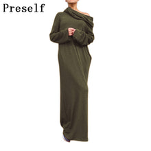 Preself Off Shoulder Maxi Dresses Hooded Wrap Dress  Shirt Long Sleeve Casual Fashion Women 2017 Army Green Black Autumn Winter
women