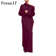 Preself Off Shoulder Maxi Dresses Hooded Wrap Dress  Shirt Long Sleeve Casual Fashion Women 2017 Army Green Black Autumn Winter
women