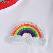 ROMWE Contrast Trimmed Rainbow Patch Crop Tees Summer Woman T shirts 2016 Fashion Round Neck Short Sleeve White Casual T-Shirt
women