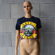 Sexy Hole Crop Top 2017 Print GUNS N ROSES T Shirt Women Top Tees Shirt Femme Short Sleeve T-Shirt Female Fashion Summer Tops
women