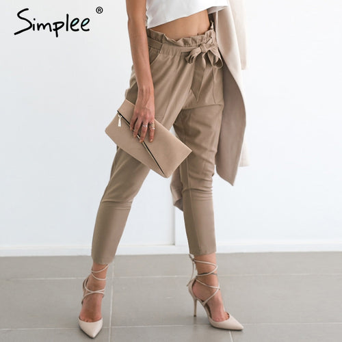 Simplee Apparel OL chiffon high waist harem pants Women stringyselvedge summer style casual pants female 2016 New black trousers
women