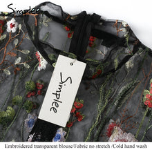 Simplee Black flower embroidery blouse shirt Women tops blouse chemise femme camisa Transparent long sleeve summer 2017 blusas-women