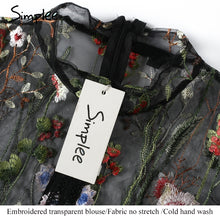 Simplee Black flower embroidery blouse shirt Women tops blouse chemise femme camisa Transparent long sleeve summer 2017 blusas
women