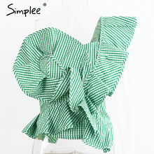 Simplee One shoulder blouse shirt women tops Summer irregural striped shirt blouse chemise femme Elegant ruffles zipper blusas-women