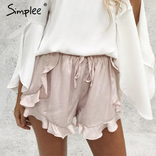 Simplee Ruffles high waist shorts women Sexy drawstring beach summer shorts Loose elastic waist streetwear shorts
women