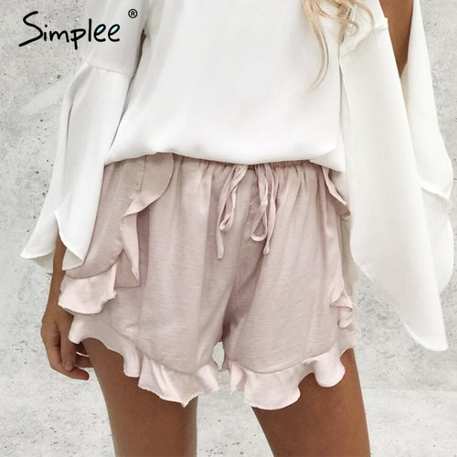 Simplee Ruffles high waist shorts women Sexy drawstring beach summer shorts Loose elastic waist streetwear shorts
women