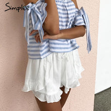 Simplee Ruffles high waist shorts women Sexy drawstring beach summer shorts Loose elastic waist streetwear shorts
women