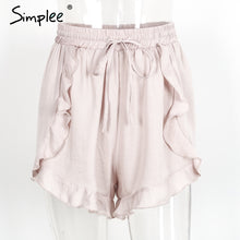 Simplee Ruffles high waist shorts women Sexy drawstring beach summer shorts Loose elastic waist streetwear shorts
women