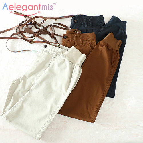 Special Offer Aelegantmis High Quality 100% Cotton High Waist Harem Pants Women Spring Casual Overalls Pants Female 2017 New
women