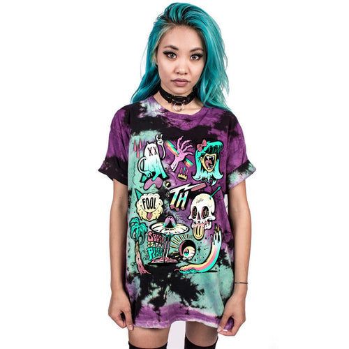 Summer Cute monster print T shirts for women casual O-neck Hip-hop graffiti Tops Tees Short sleeves plus size female T-shirt-Women