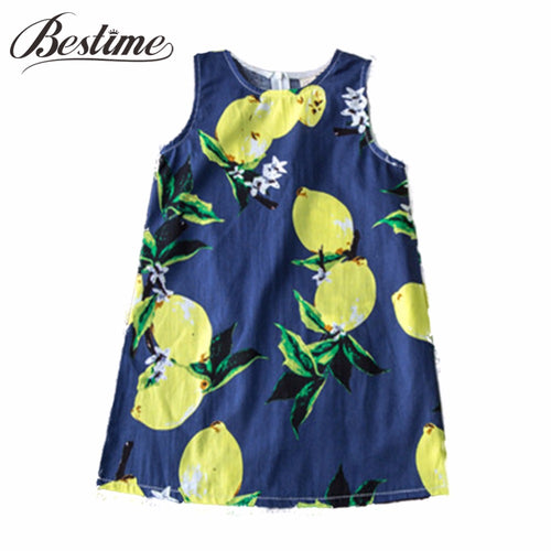 Summer Kids Dresses for Girls Lemon Flower Girl Dresses Cotton Sleeveless Children Sundress Summer Girls Clothes 2-7years
kids
