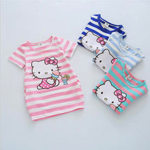 Summer Kids dresses for girls 2-8Y Striped Cartoon Girls dress Donald Duck Print two sides pocket vestido children baby clothes
kids