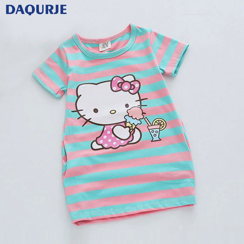 Summer Kids dresses for girls 2-8Y Striped Cartoon Girls dress Donald Duck Print two sides pocket vestido children baby clothes
kids