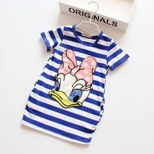 Summer Kids dresses for girls 2-8Y Striped Cartoon Girls dress Donald Duck Print two sides pocket vestido children baby clothes
kids
