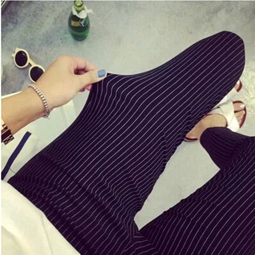 Summer Plus Size Casual Women Pencil Pants Elastic Slim Harem Capris Black White Stripe Leggings Trousers Plus Size Women Pants
women